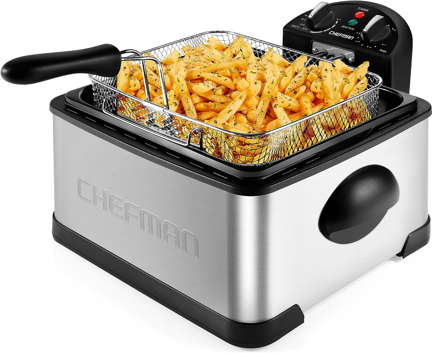 Chefman 4.5 Liter Deep Fryer w/Basket Strainer, XL Jumbo Size, Adjustable Temperature  Timer, Perfect for Fried Chicken, Shrimp, French Fries, Chips  More, Removable Oil-Container, Stainless Steel