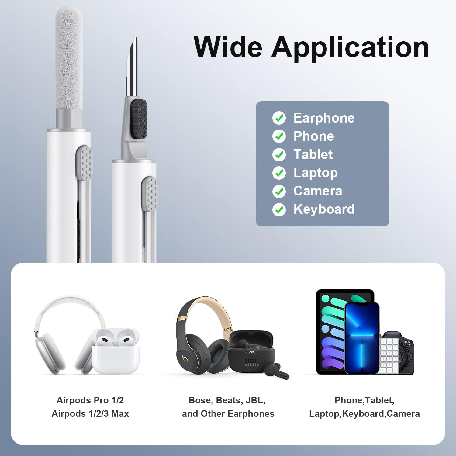 Cleaner Kit for Airpods Pro 1 2 3 Multi-Function Cleaning Pen with Soft Brush Flocking Sponge for Bluetooth Earphones Case Cleaning Tools White