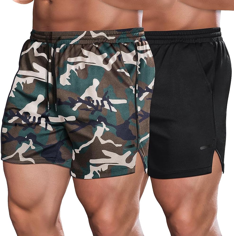 COOFANDY Mens 2 Pack Gym Workout Shorts Mesh Lightweight Bodybuilding Pants Training Running Sports Jogger with Pockets