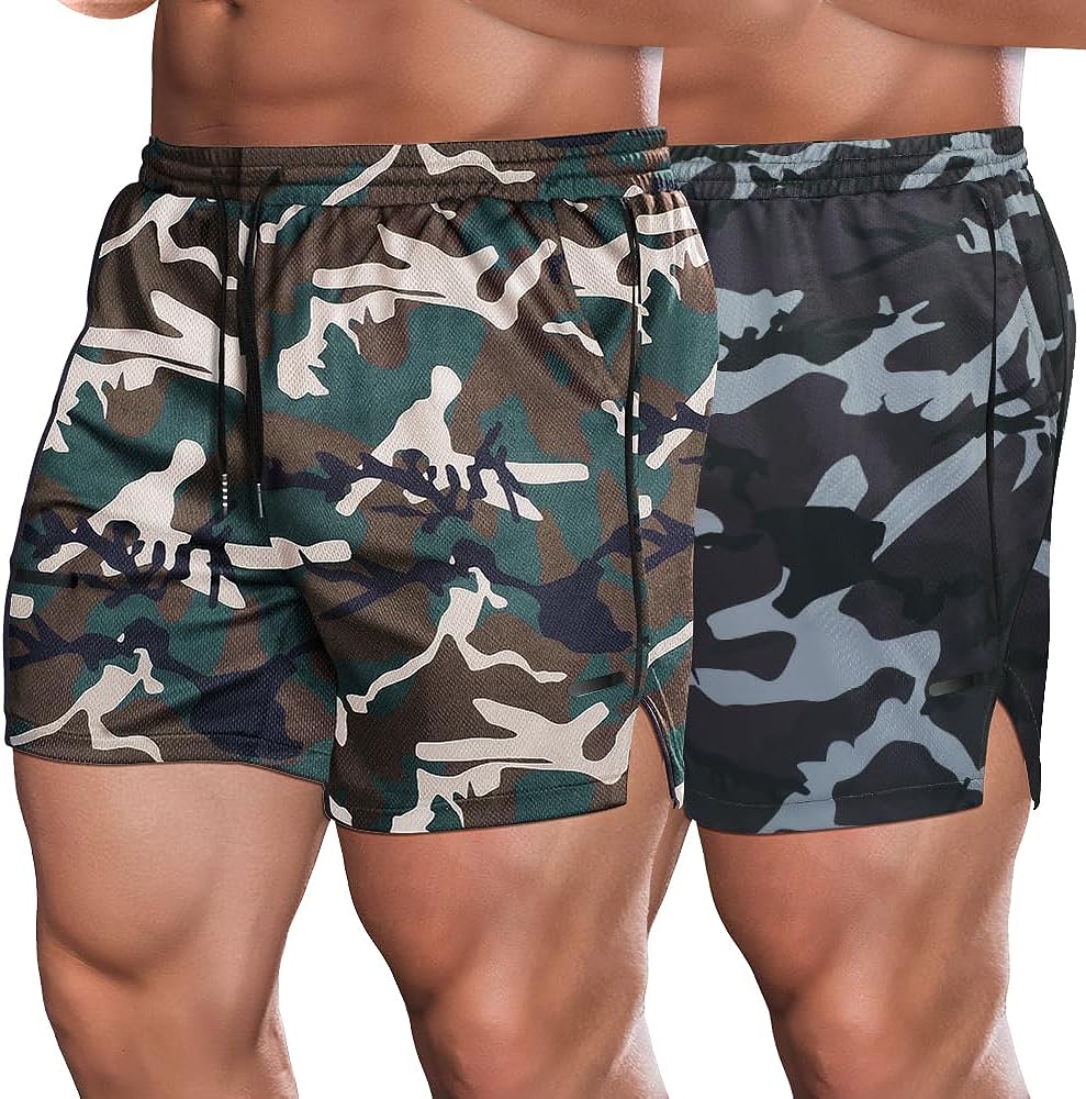 COOFANDY Mens 2 Pack Gym Workout Shorts Mesh Lightweight Bodybuilding Pants Training Running Sports Jogger with Pockets