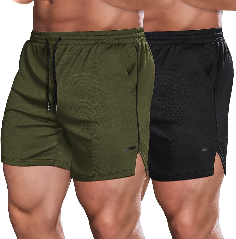 COOFANDY Mens 2 Pack Gym Workout Shorts Mesh Lightweight Bodybuilding Pants Training Running Sports Jogger with Pockets