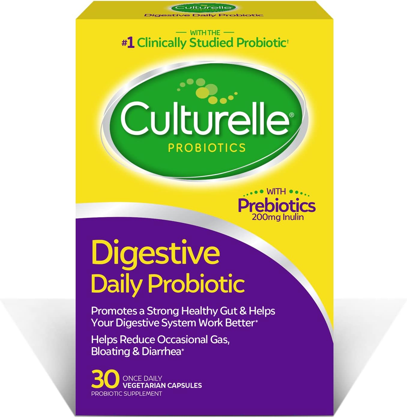 Culturelle Daily Probiotic Capsules For Men  Women, Most Clinically Studied Probiotic Strain, Digestive  Gut Health, Supports Occasional Diarrhea, Gas  Bloating, 1 Month Supply, 30 CT