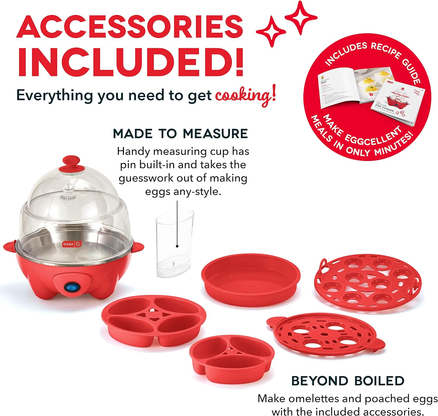 DASH Deluxe Rapid Egg Cooker for Hard Boiled, Poached, Scrambled Eggs, Omelets, Steamed Vegetables, Dumplings  More, 12 capacity, with Auto Shut Off Feature - Red