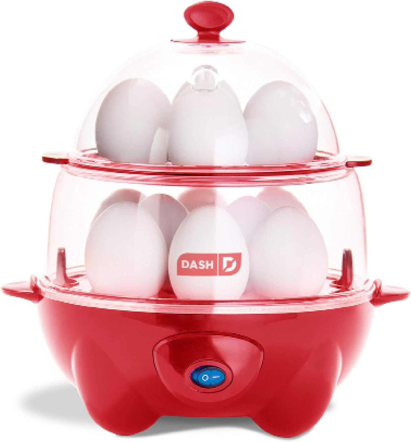 DASH Deluxe Rapid Egg Cooker for Hard Boiled, Poached, Scrambled Eggs, Omelets, Steamed Vegetables, Dumplings  More, 12 capacity, with Auto Shut Off Feature - Red