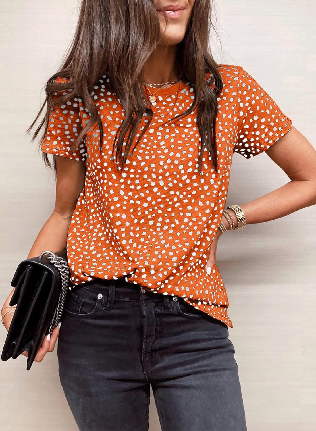 EVALESS Womens Casual Polka Dot Tops Crewneck Short Sleeve T Shirts Fashion 2023 Spring Summer Loose Fit Shirts