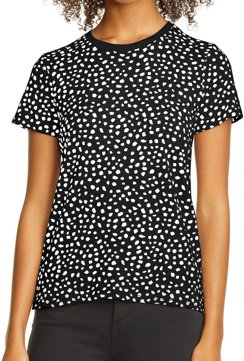 EVALESS Womens Casual Polka Dot Tops Crewneck Short Sleeve T Shirts Fashion 2023 Spring Summer Loose Fit Shirts