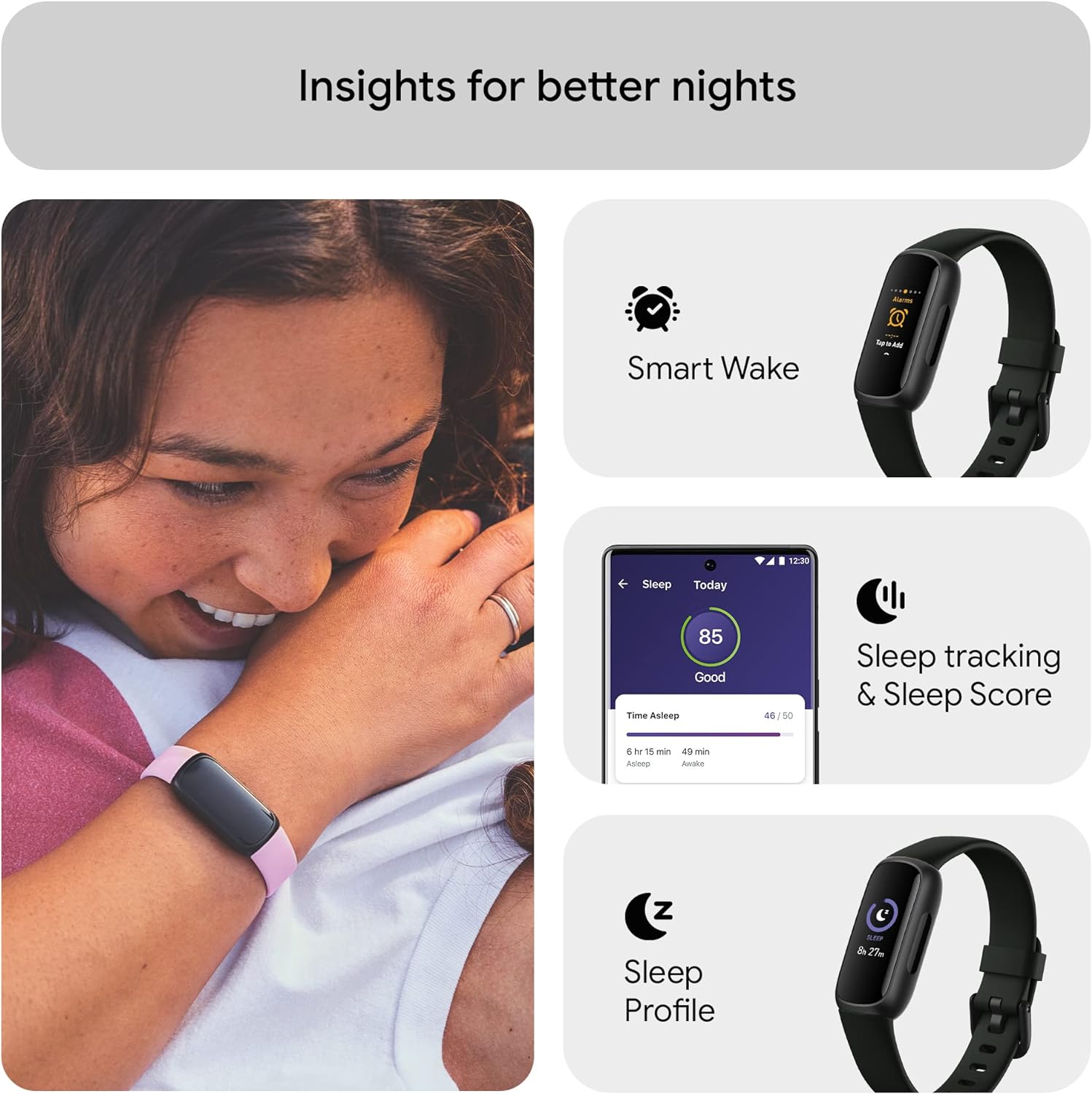 Fitbit Inspire 3 Health  Fitness Tracker with Stress Management, Workout Intensity, Sleep Tracking, 24/7 Heart Rate and more, Morning Glow/Black, One Size (S  L Bands Included)