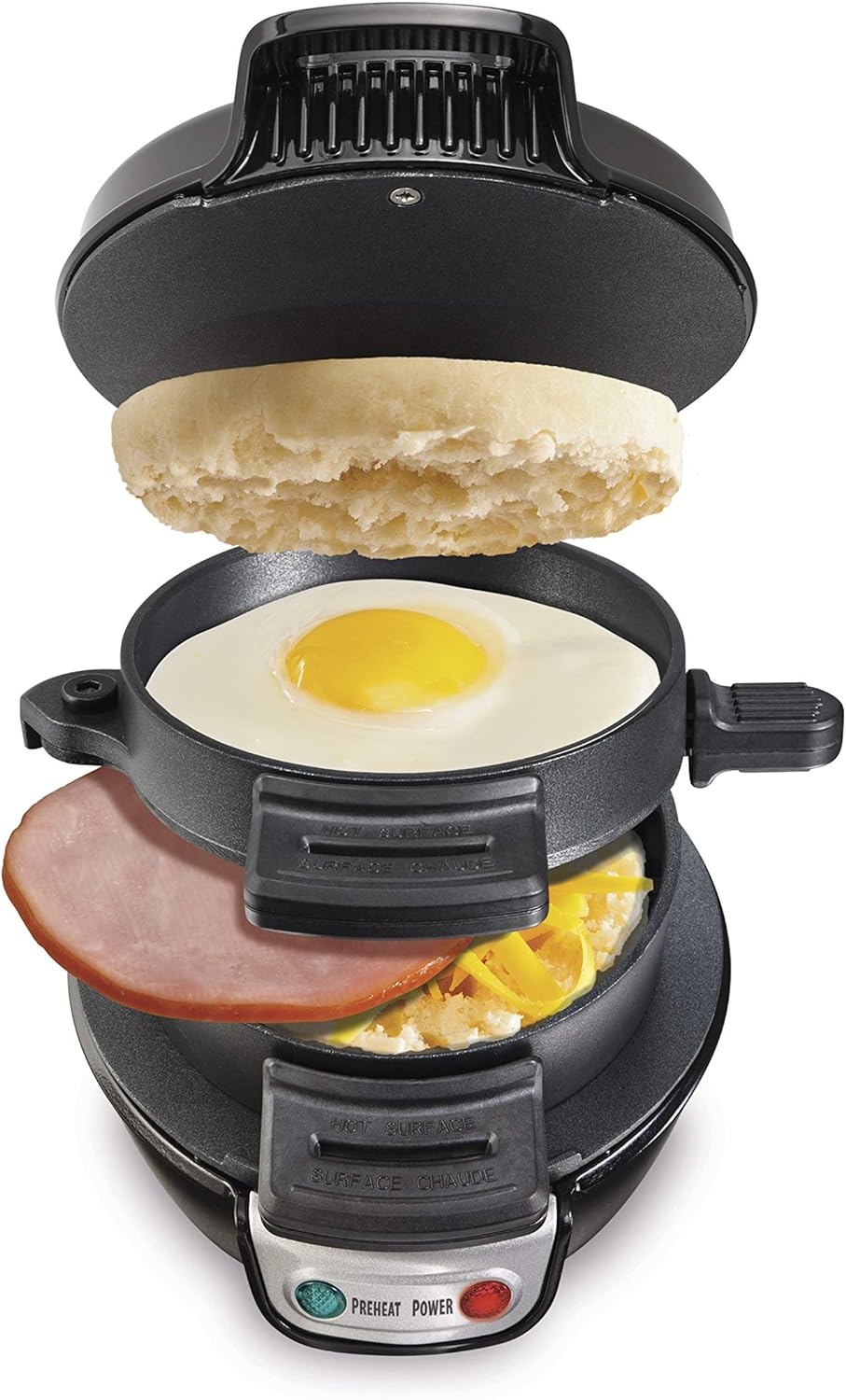 Hamilton Beach Breakfast Sandwich Maker with Egg Cooker Ring, Customize Ingredients, Perfect for English Muffins, Croissants, Mini Waffles, Dorm Room Essentials, Red (25476)