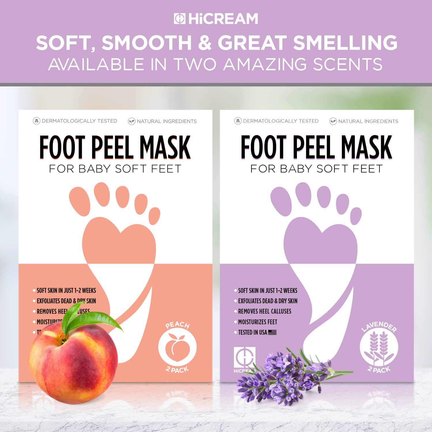 Hicream Foot Peel Mask- 2 Pairs of Regular Skin Exfoliating Foot mask For Cracked Heels, Dead Skin  Calluses, Removes  Repairs Rough Heels, Dry Toe Skin, Lavender Scent