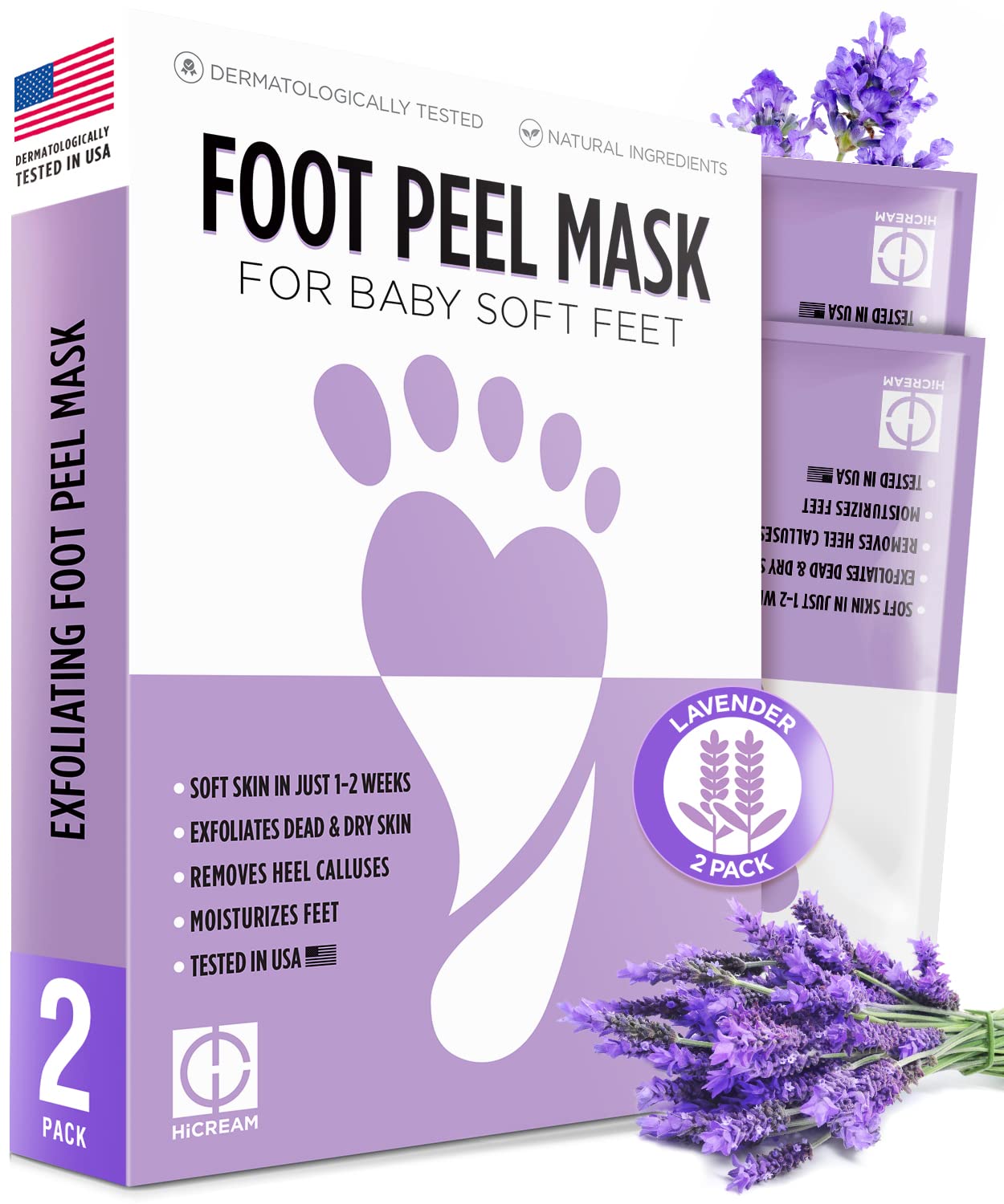 Hicream Foot Peel Mask- 2 Pairs of Regular Skin Exfoliating Foot mask For Cracked Heels, Dead Skin  Calluses, Removes  Repairs Rough Heels, Dry Toe Skin, Lavender Scent