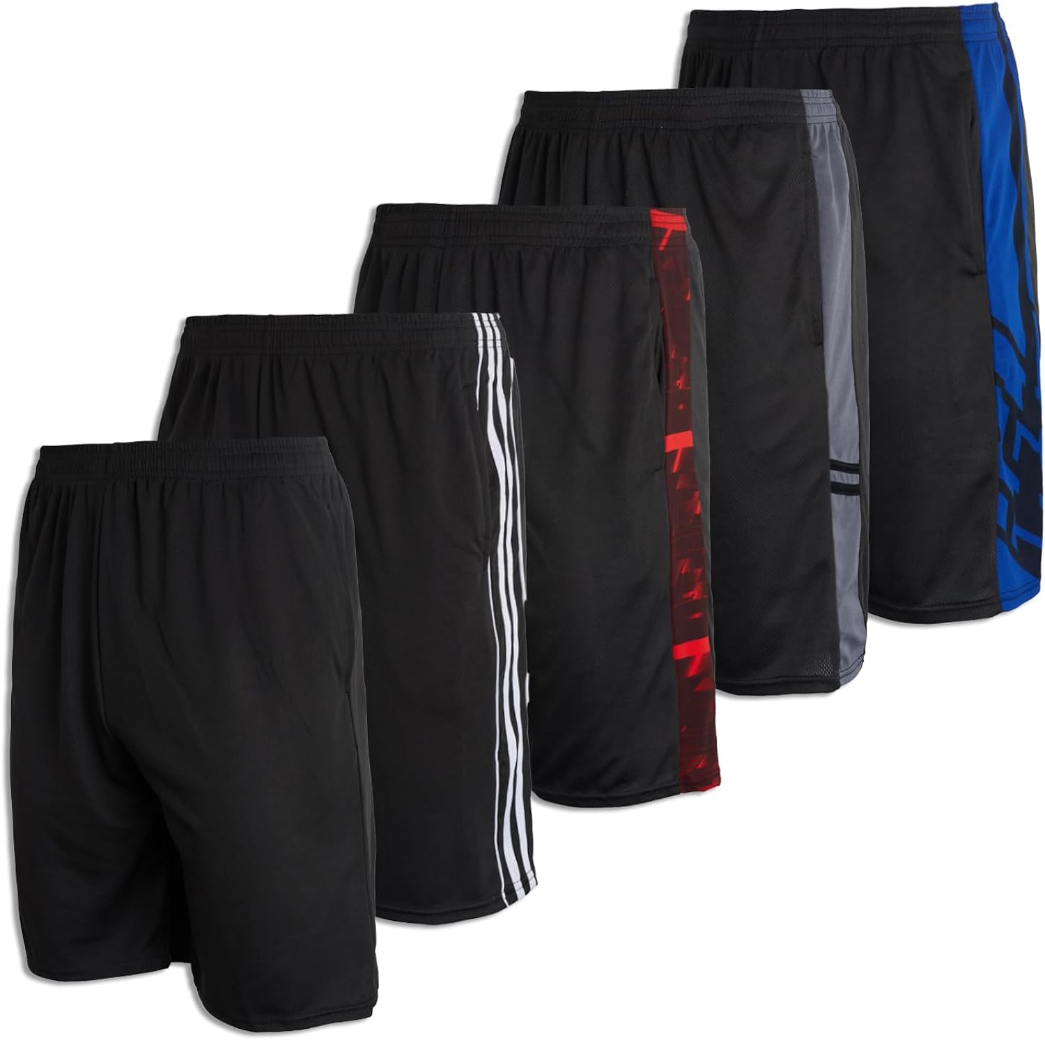 Real Essentials 5 Pack: Mens Mesh Athletic Performance Gym Shorts with Pockets (S-3X)