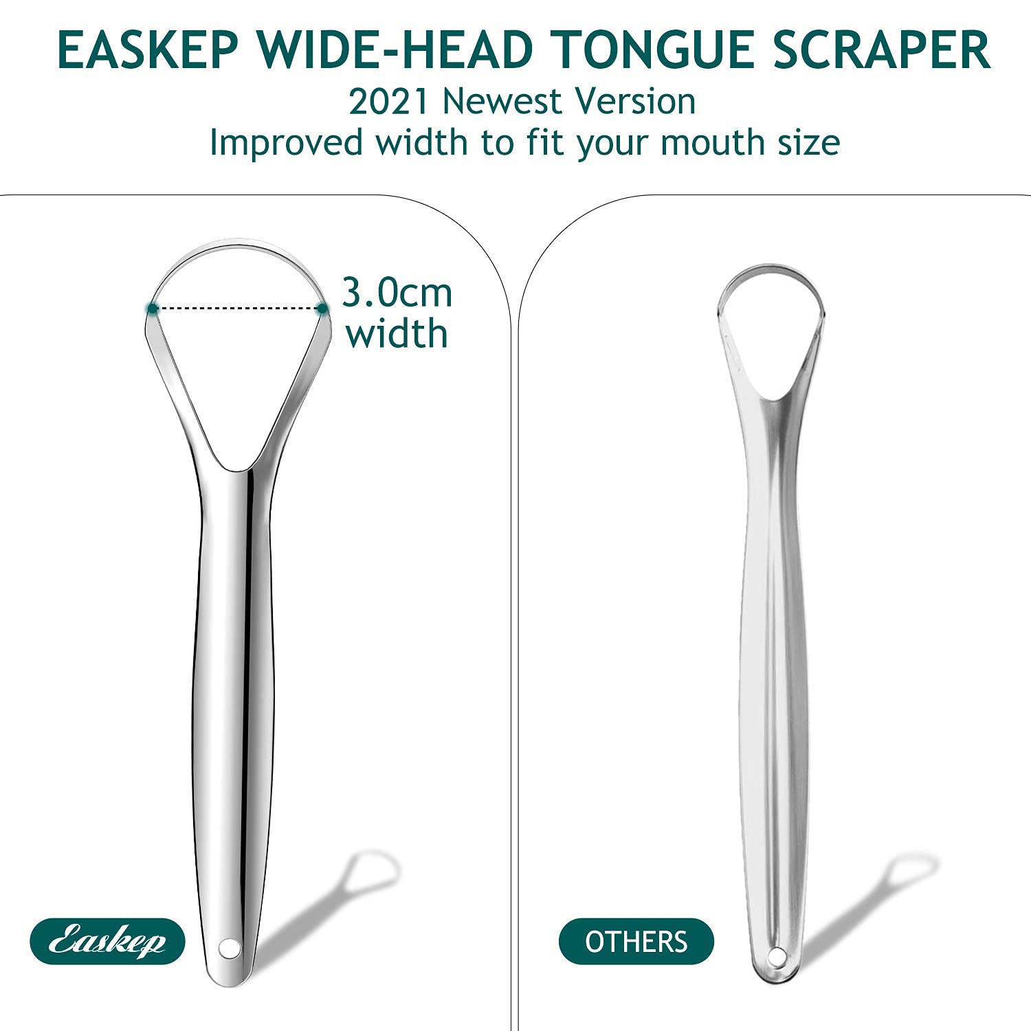 Tongue Scraper (2 Pack), Wide-head Tongue Cleaner with Nice Carrying Box, Easkep 100% Stainless Steel Tongue Scrapers Cleaners, for Men, Women, Adults, Kids, gold