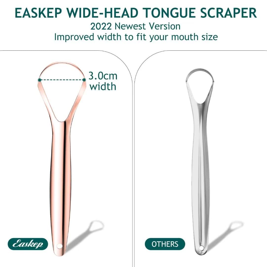 Tongue Scraper (2 Pack), Wide-head Tongue Cleaner with Nice Carrying Box, Easkep 100% Stainless Steel Tongue Scrapers Cleaners, for Men, Women, Adults, Kids, gold