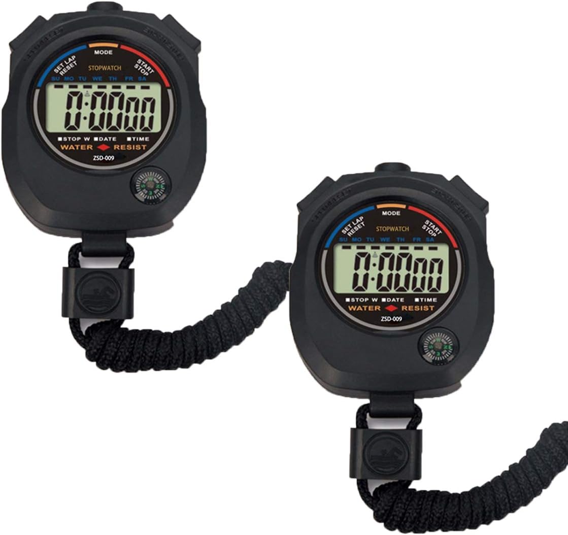 2 Pack Multi-Function Electronic Digital Sport Stopwatch Timer, Large Display with Date Time and Alarm Function,Suitable for Sports Coaches Fitness Coaches and Referees