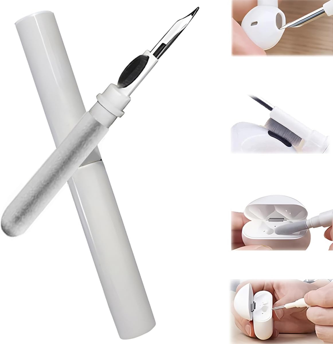 Airpods Earbuds Cleaning Kit, Airpods Pro 1 2 3 Cleaner Kit Pen Shape with Soft Brush for Wireless Earphones Bluetooth Headphones Charging Case Accessories Tool, Computer, Camera and Phone (White)