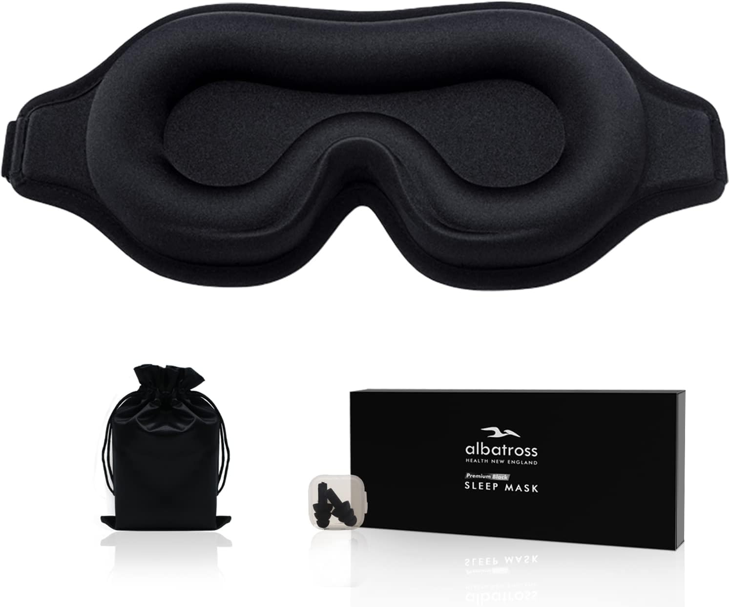 Albatross Health New England Sleep Mask for Men Women, Upgraded 3D Contoured Cup Eye mask with Adjustable Strap, Breathable  Soft for Sleeping, Yoga, Traveling (Black)