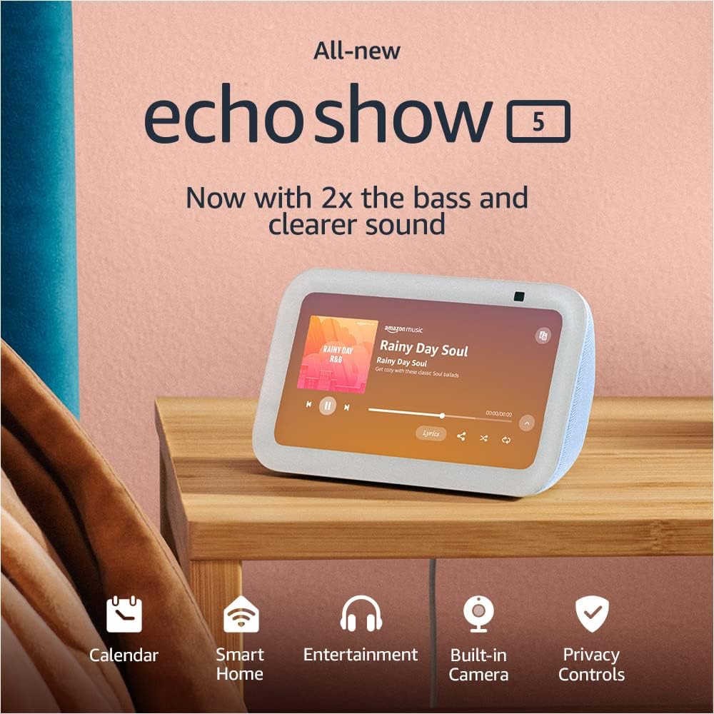 All-new Echo Show 5 (3rd Gen, 2023 release) | Smart display with 2x the bass and clearer sound | Cloud Blue