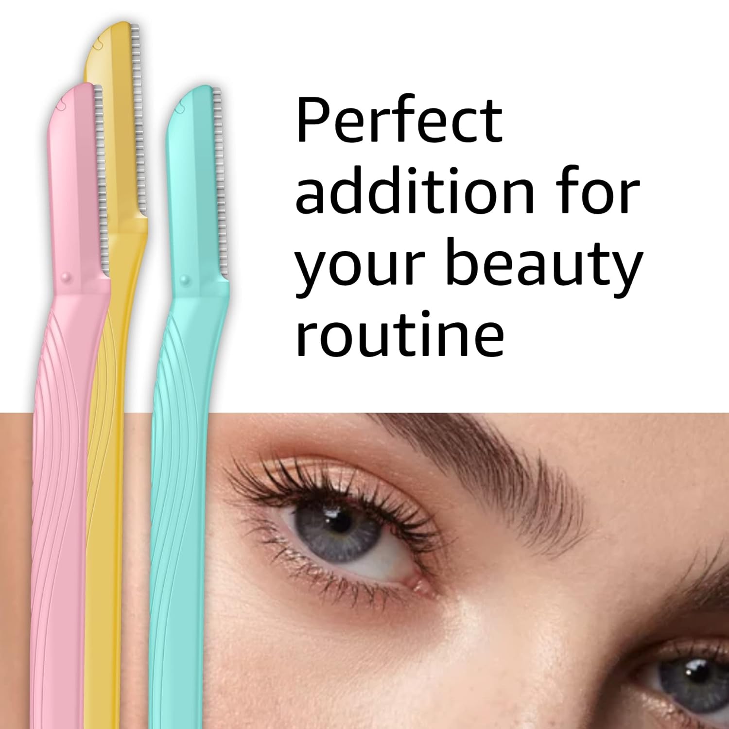 Amazon Basics Womens Multipurpose Exfoliating Dermaplaning Tool, Eyebrow Razor, and Facial Razor, Includes Blade Cover, Multicolor, 3 Count