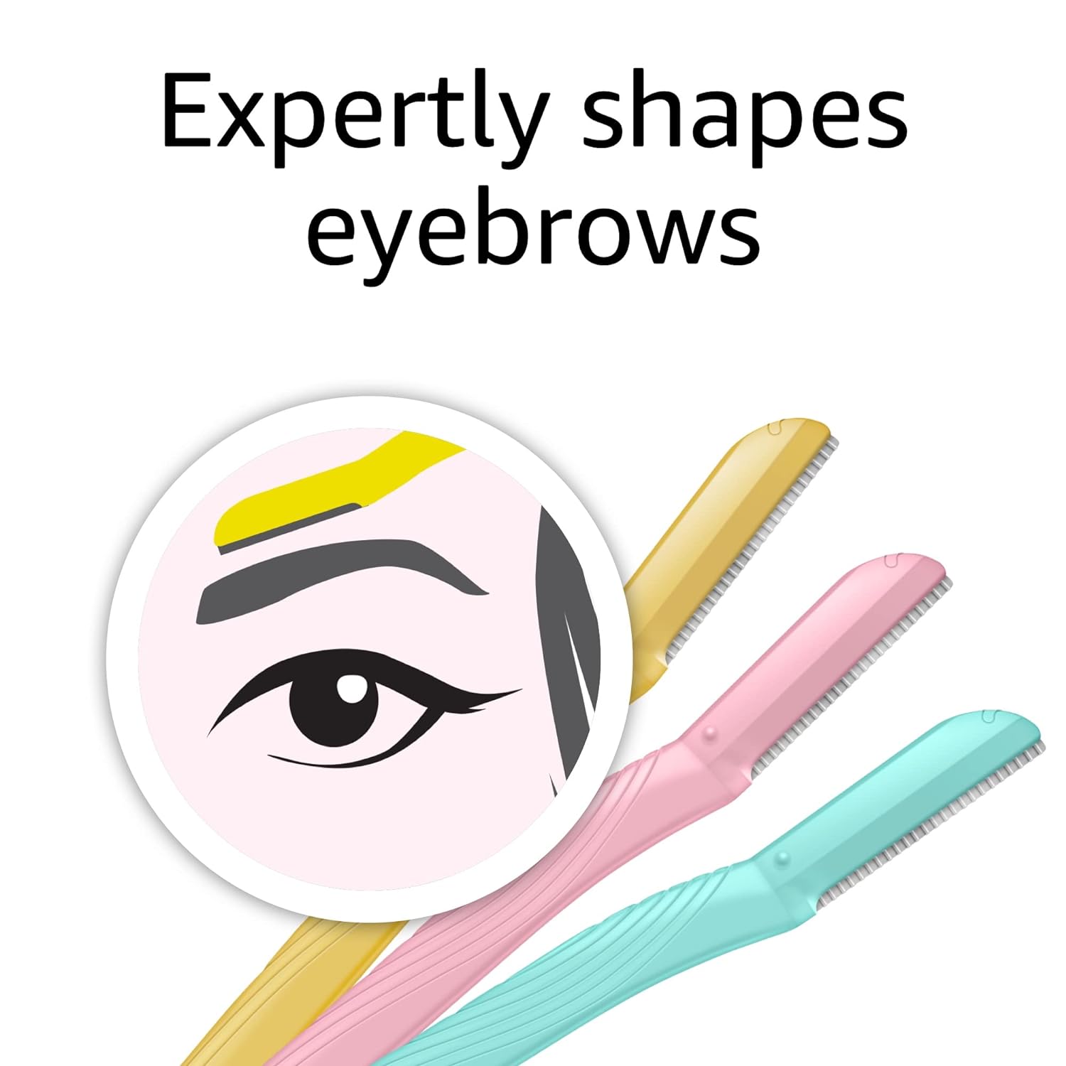 Amazon Basics Womens Multipurpose Exfoliating Dermaplaning Tool, Eyebrow Razor, and Facial Razor, Includes Blade Cover, Multicolor, 3 Count
