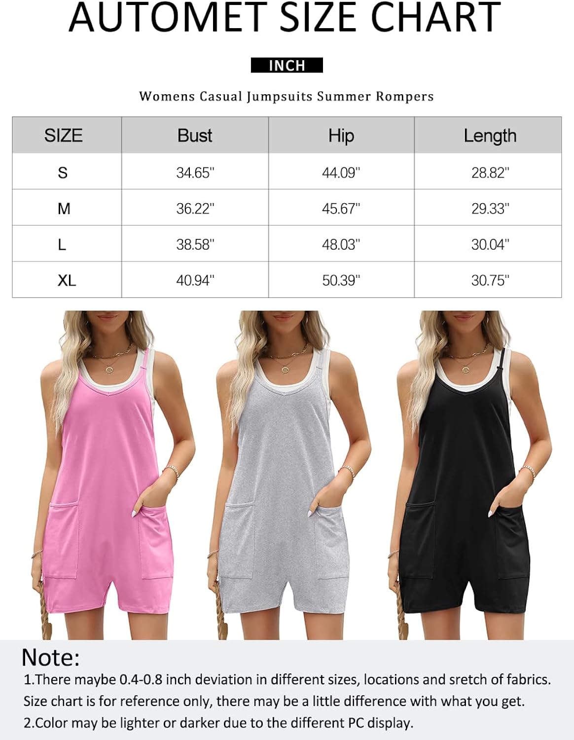 AUTOMET Womens Casual Sleeveless Shorts Jumpsuits with Pockets