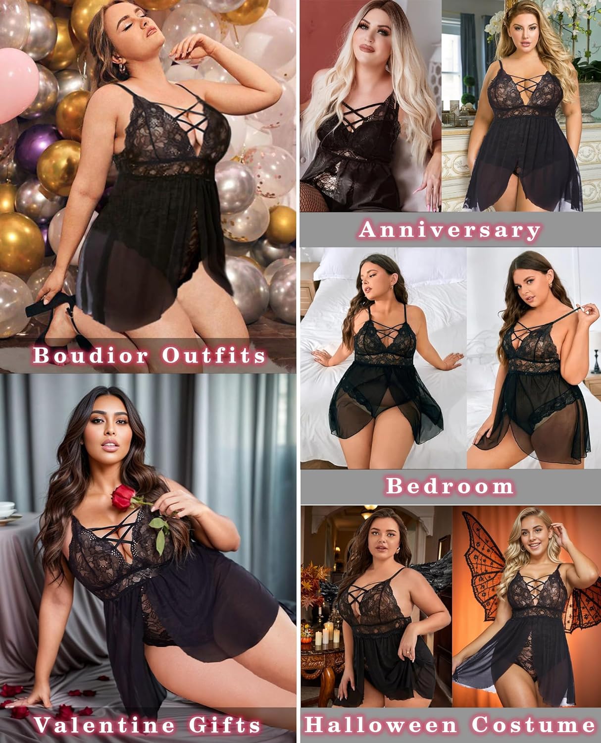 Avidlove Plus Size Babydoll Womens Snap Crotch Lingerie V Neck Lace Nighty Sleepwear L-5XL