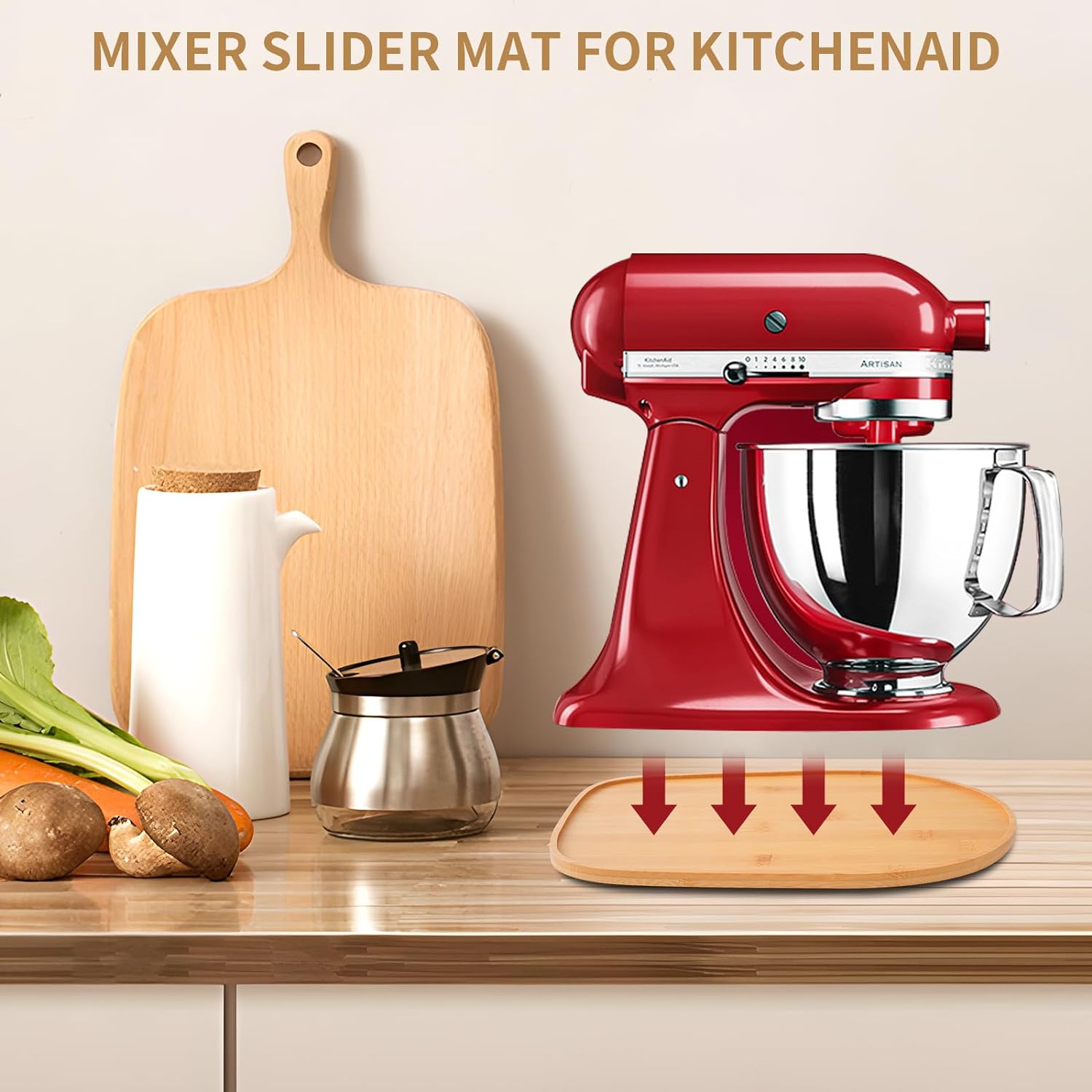Bamboo Sliding Mat for Kitchenaid Mixer,Mixer Mover Slider Mat Pad Compatible with Kitchenaid 3.5 QT Artisan Series Tilt-Head Mixer,Kitchen Appliance Slider Mat, Kitchen Aid Mixer Accessories