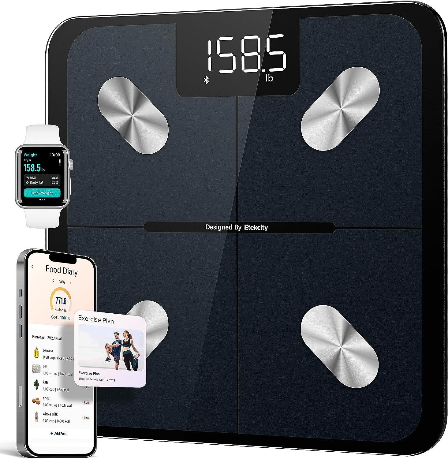 Etekcity Smart Scale Digital Weight and Body Fat, Bathroom Scales Accurate for Peoples Bmi Muscle, Bluetooth Electronic Body Composition Monitor Syncs with App, 400lb