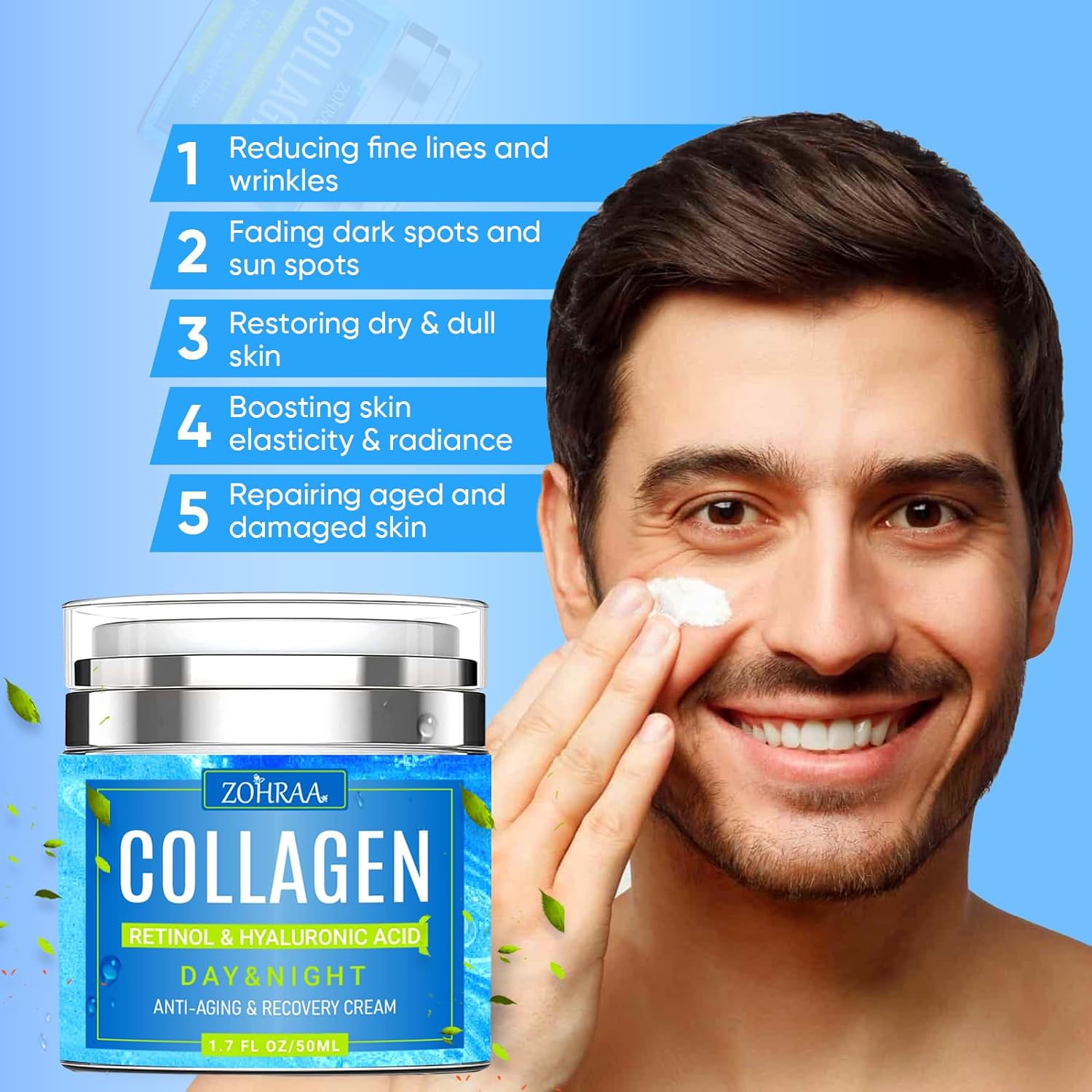 Face Moisturizer Collagen Cream - Anti Aging Neck and Décolleté Cream with Retinol  Hyaluronic Acid - Day  Night Face Cream to Smooth Wrinkles  Fine Lines - Anti Wrinkle Cream For Women and Men