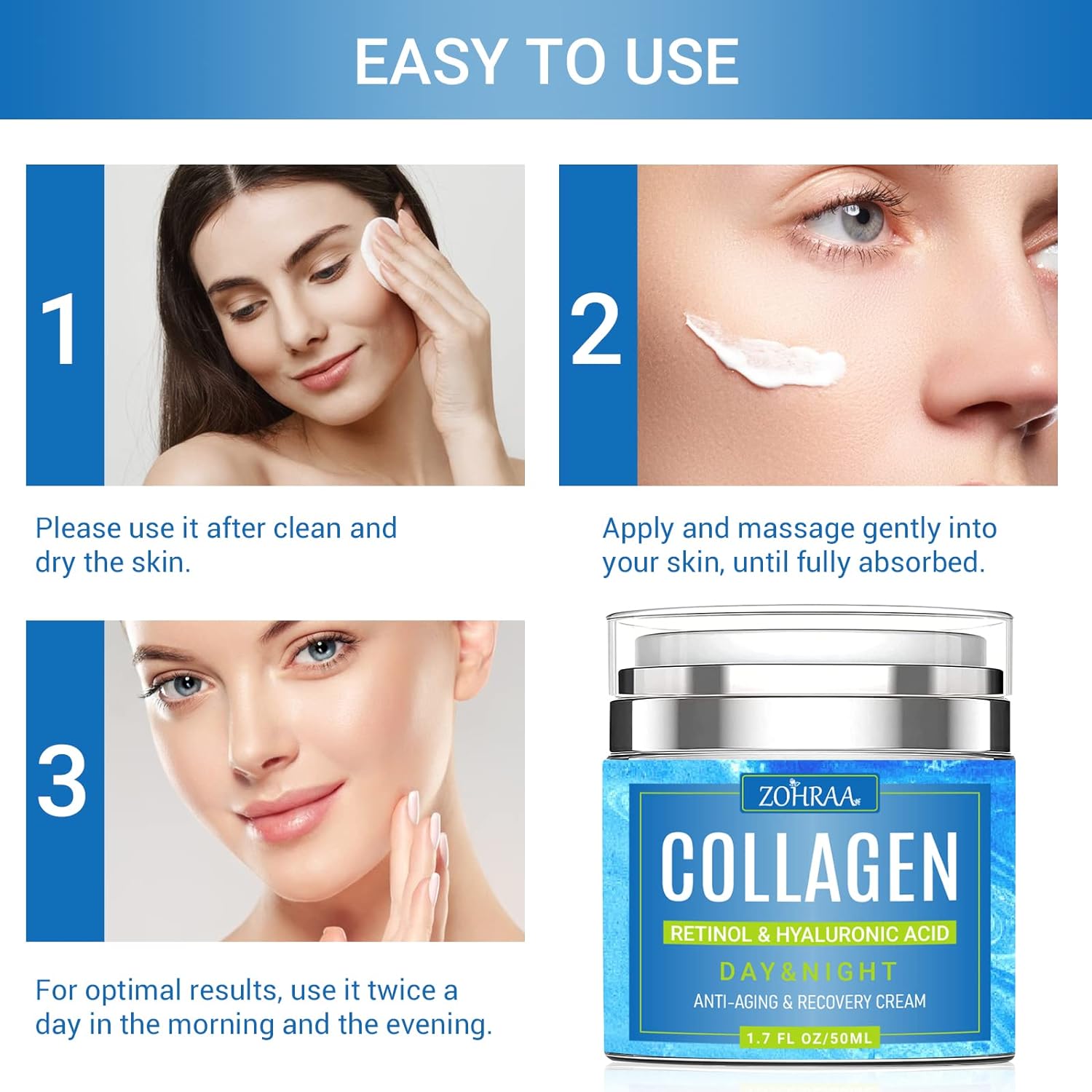 Face Moisturizer Collagen Cream - Anti Aging Neck and Décolleté Cream with Retinol  Hyaluronic Acid - Day  Night Face Cream to Smooth Wrinkles  Fine Lines - Anti Wrinkle Cream For Women and Men