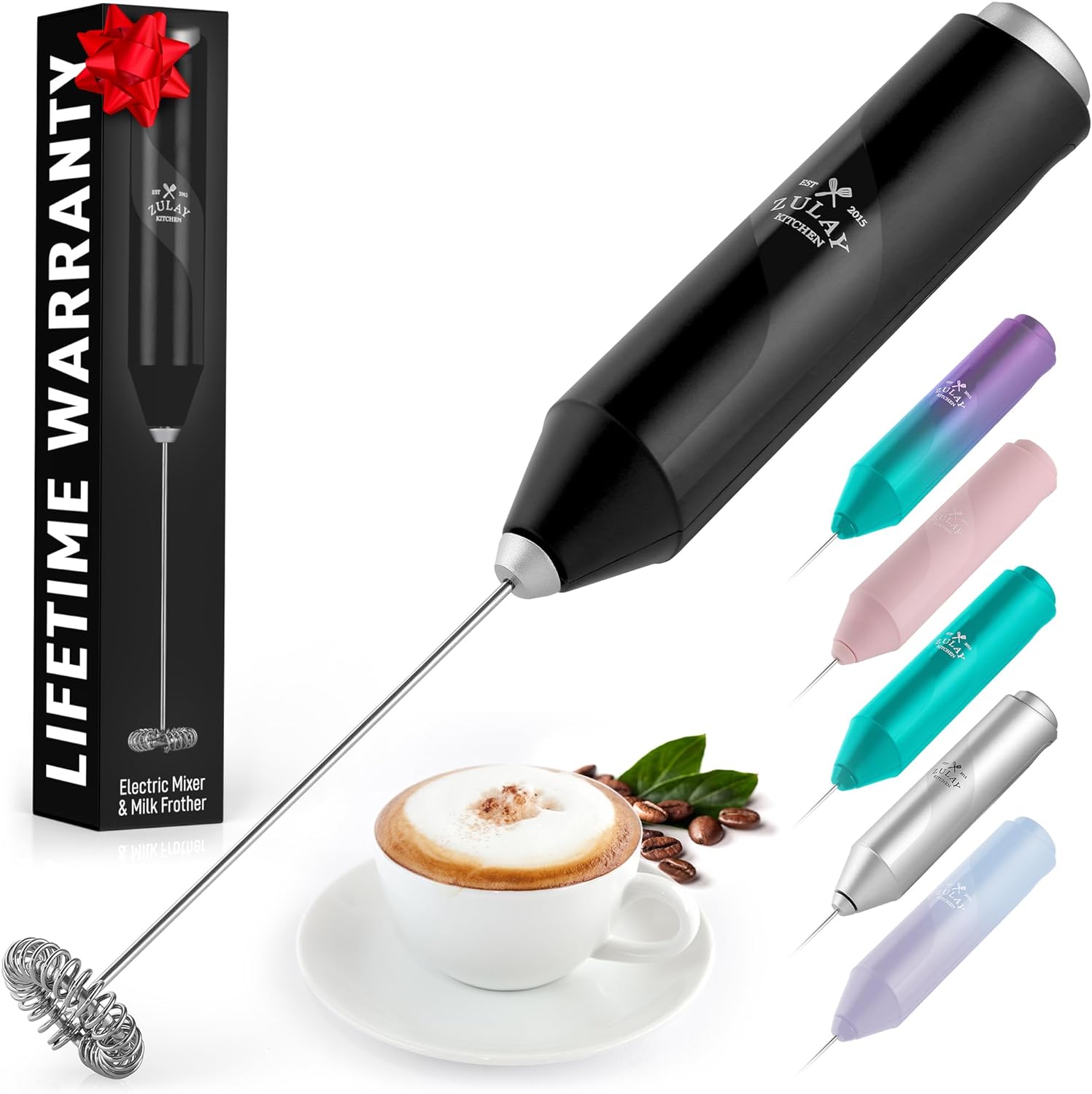 FrothMate Powerful Milk Frother Handheld - Drink Mixer for Coffee, Lattes, Cappuccinos, Matcha - Mini Milk Frother and Foamer Whisk - Electric Frother Battery Operated (Not Included) No Stand, Black