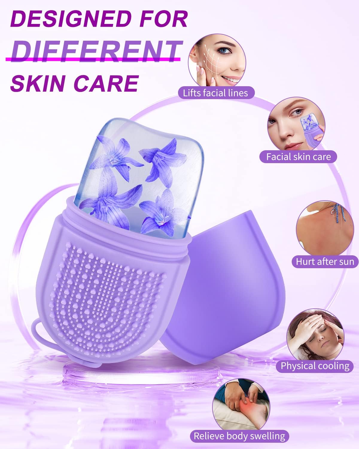 MYSEXY Ice Roller for Face  Eye, Beauty Facial Ice Rollers Ice Holder Mold Face Puffiness Relief Massage Skin Care Tools for Brighten Lubricate Shrink Pores Remove Fine Lines (Purple)
