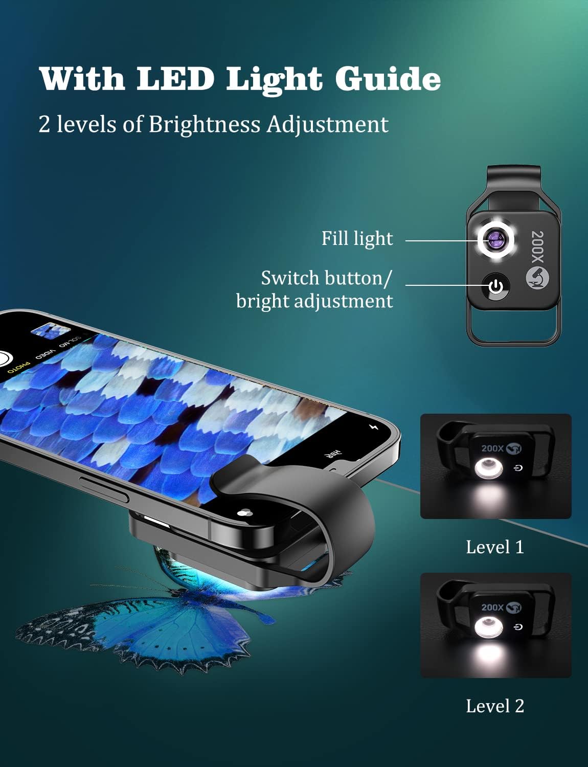 Phone Microscope with CPL Lens/LED Light,The Best Portable 200X Pocket Microscope with Universal Phone Clip Compatible with iPhone/Andriod Phone- to Enjoy Microworld for Kids and Adults