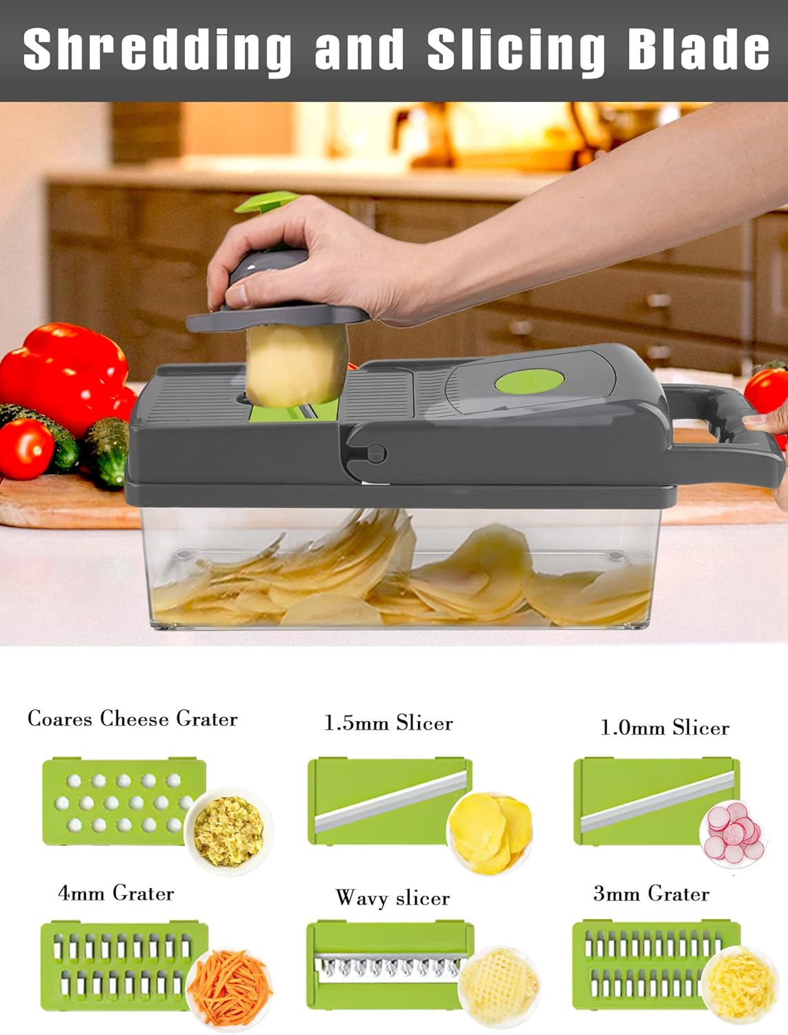 SPLMIFA Vegetable Chopper - Adjustable Vegetable Slicer - Kitchen Gift Gadget Slicer for Salad Potatoes Carrots Garlic with Container Onion Chopper with Container - Professional Food Chopper 12 in 1