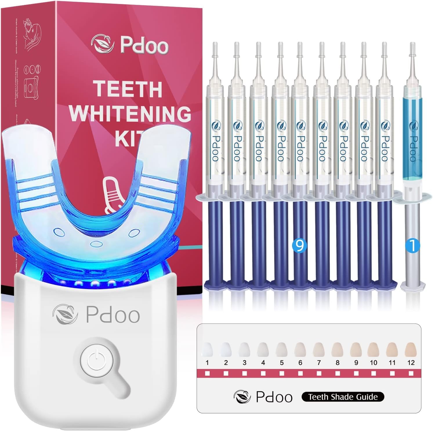 Teeth Whitening Kit with LED Lights Tray for Sensitive Teeth, 10x Whitening Pen Gel, Teeth Whitener at Home, Pain Free and Enamel Safe, Up to 1-9 Shades Whiter in 1-2 Weeks, 2-3X Faster Than Strip