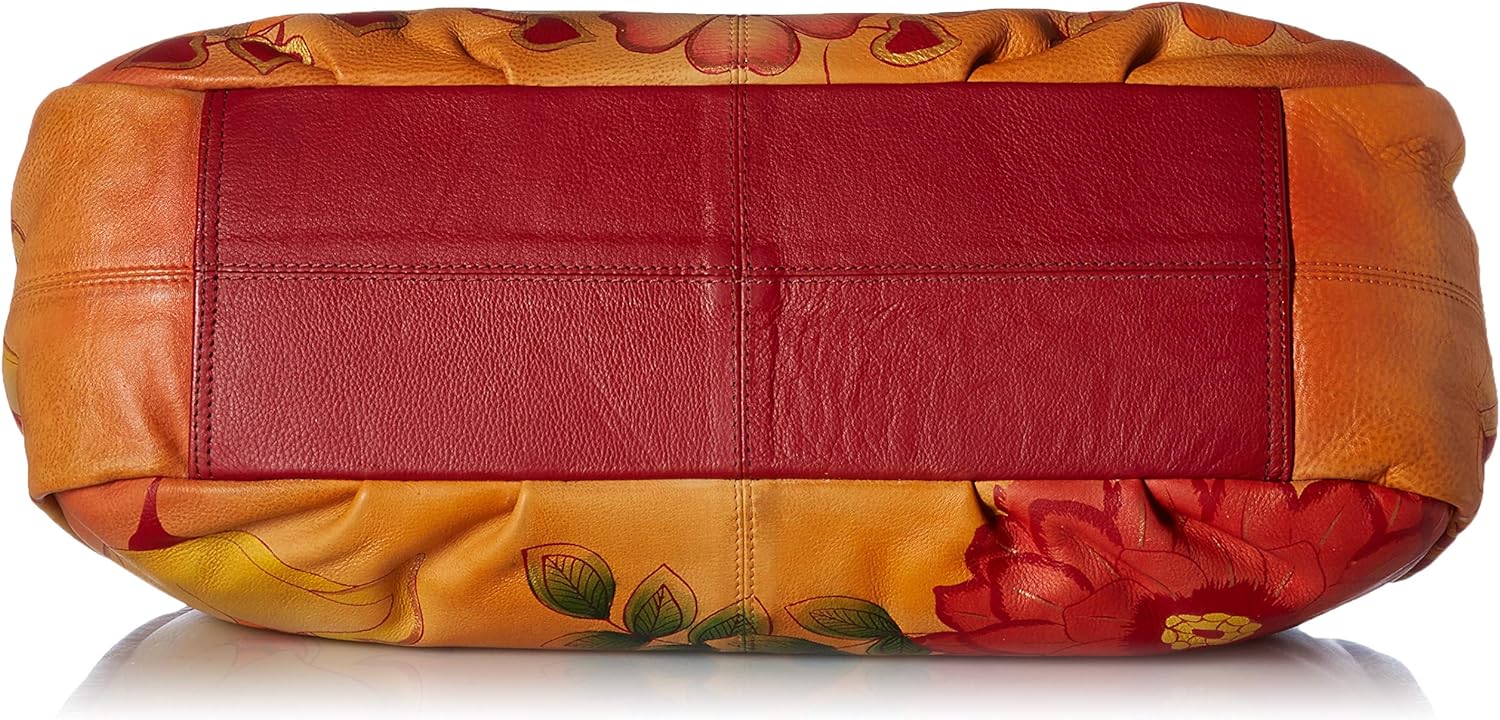 Anna by Anuschka Womens Hobo Ruched Handbag, Genuine Leather