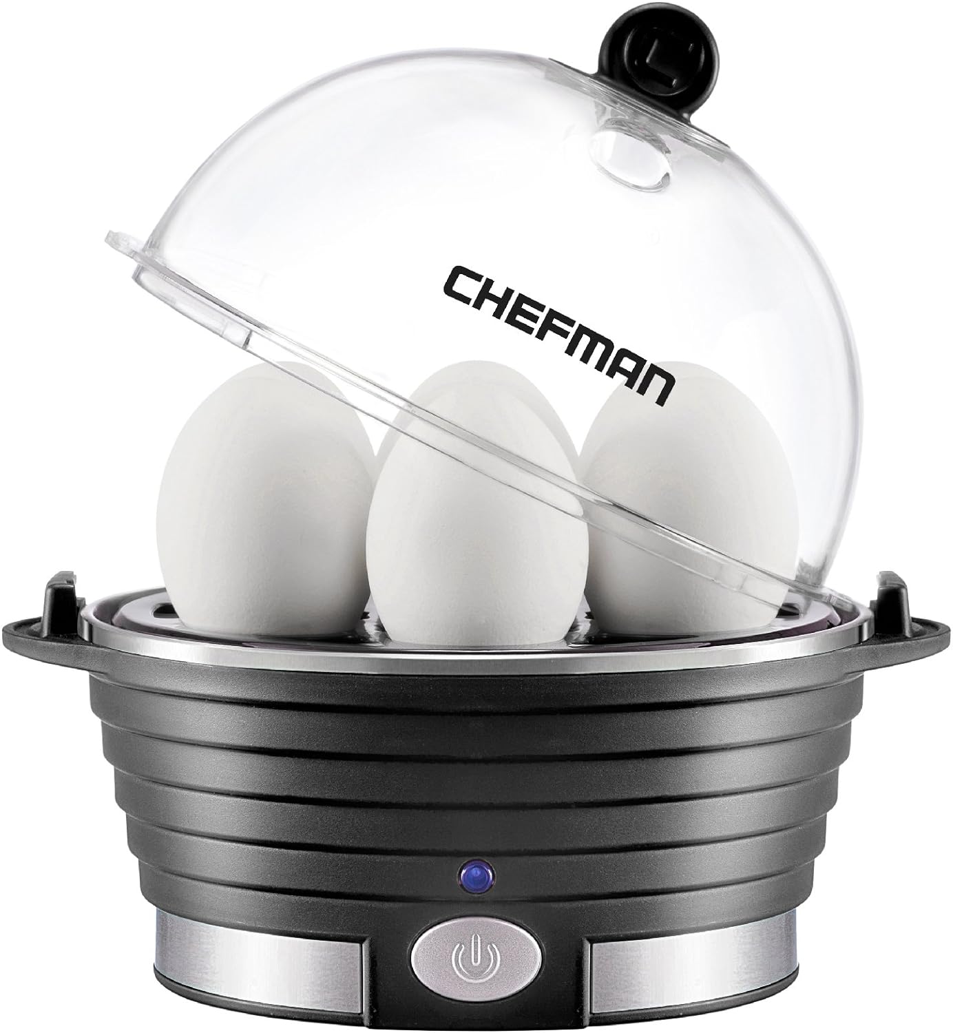 Chefman Egg-Maker Rapid Poacher, Food  Vegetable Steamer, Quickly Makes Up to 6, Hard, Medium or Soft Boiled, Poaching/Omelet Tray Included, Ready Signal, BPA-Free, BLACK