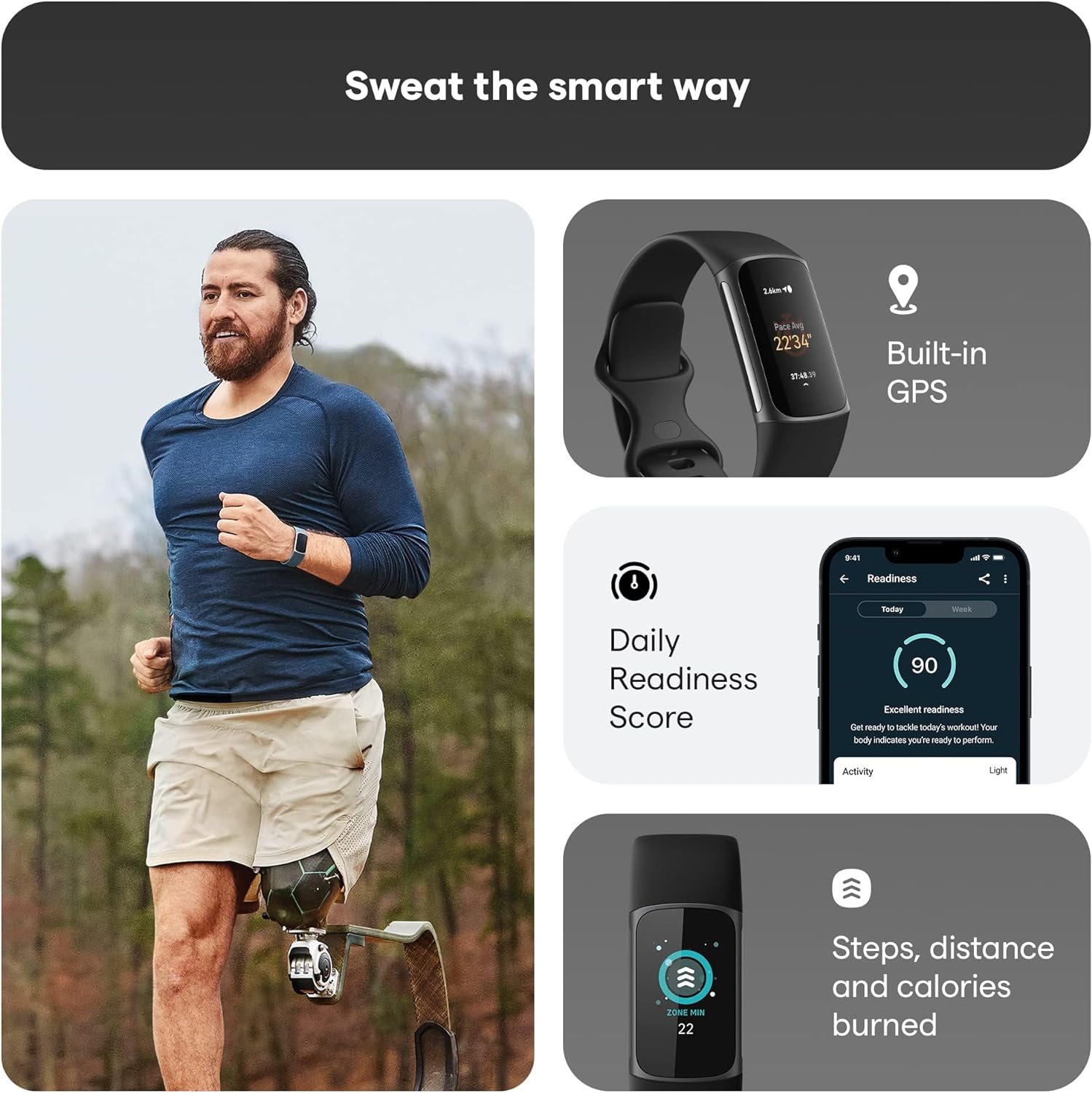 Fitbit Charge 5 Advanced Health  Fitness Tracker with Built-in GPS, Stress Management Tools, Sleep Tracking, 24/7 Heart Rate and More, Black/Graphite, One Size (S L Bands Included)