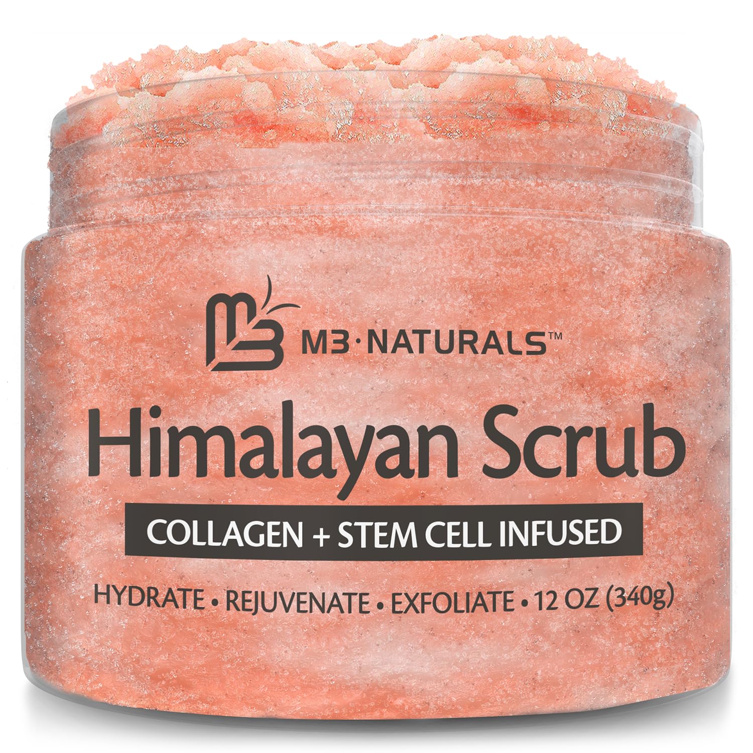Himalayan Salt Scrub Face Foot  Body Exfoliator Infused with Collagen and Stem Cell Natural Exfoliating Salt Body Scrub for Toning Cellulite Skin Care by M3 Naturals