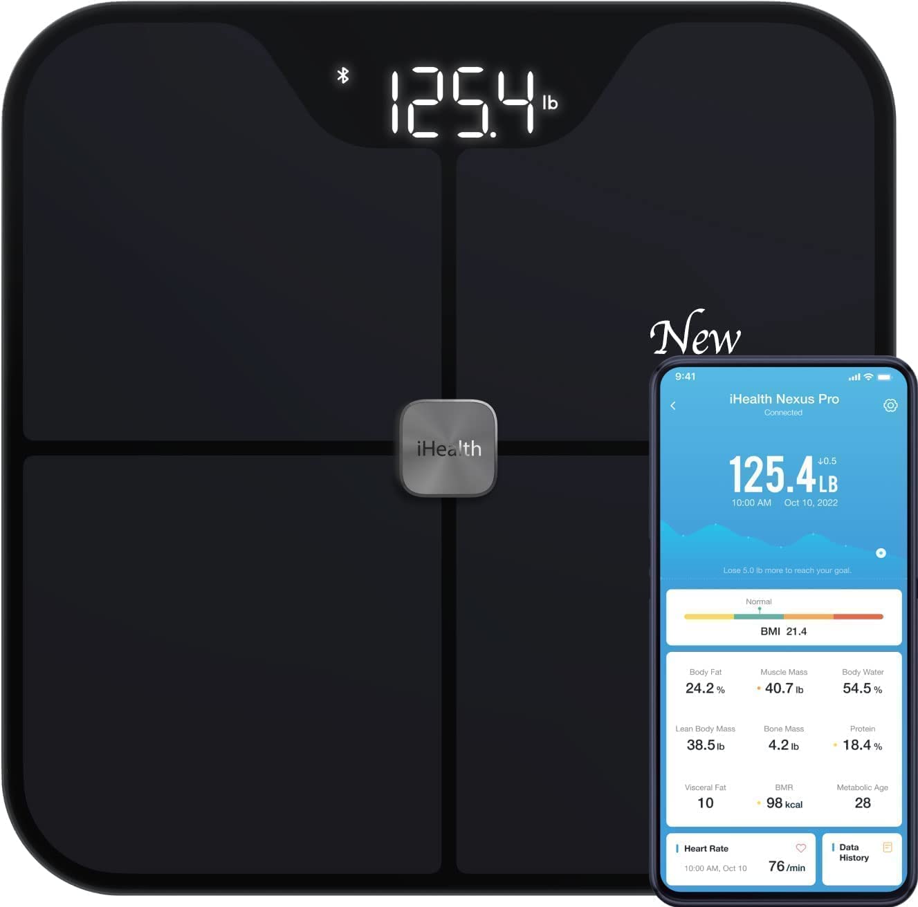 iHealth Nexus Smart Scale for Body Weight Bluetooth, Digital Bathroom Scale Body Fat and Muscle, Body Composition Monitor Health Analyzer for BMI Compatible for iOS  Android Accurate to 0.1lb-White