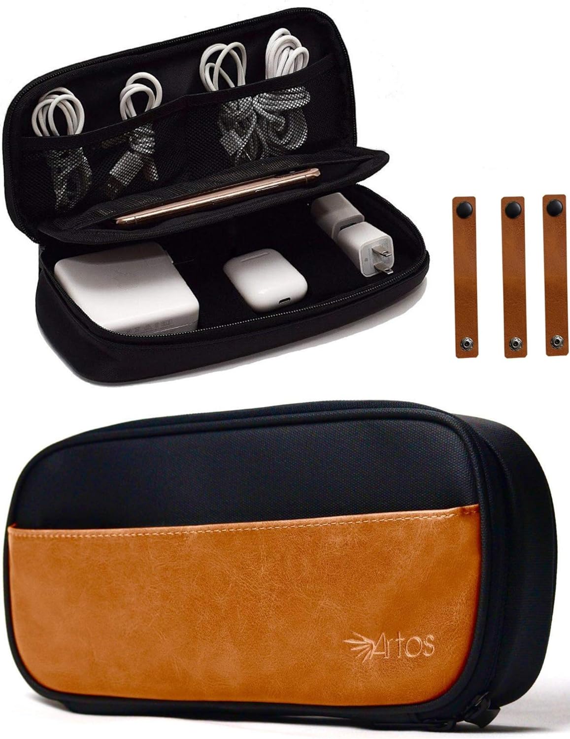 Leather Electronic Organizer Travel Case | Cable Organizer | Cable Storage | Cable Bag | Tech Pouch | Charger Cord Organizer | Travel Essentials | Travel Work Essentials | Travel Organization