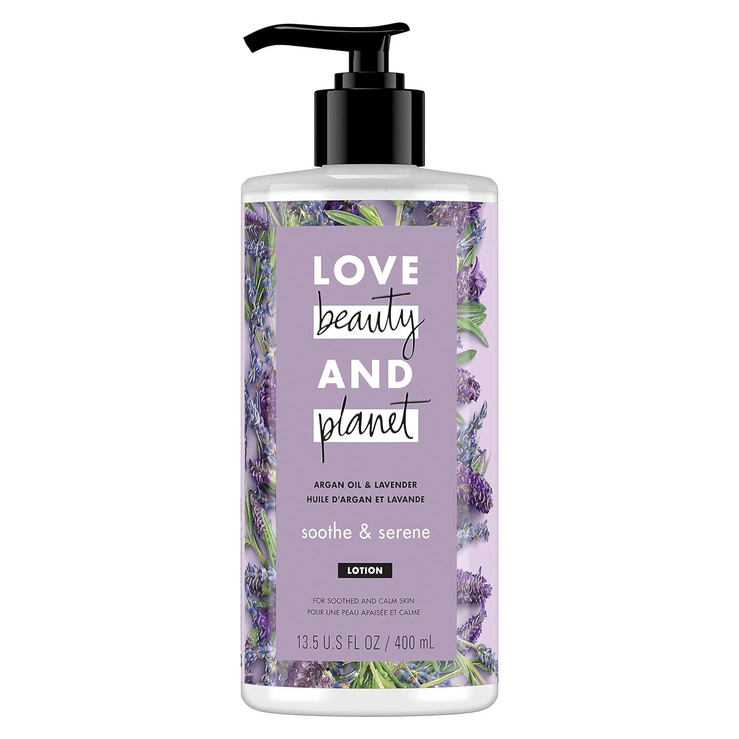 Love Beauty and Planet Soothe  Serene Body Lotion for Soothed Skin Argan Oil  Lavender Natural Ingredients, Plant-Based Moisturizers, Vegan, Cruelty-Free 13.5 oz