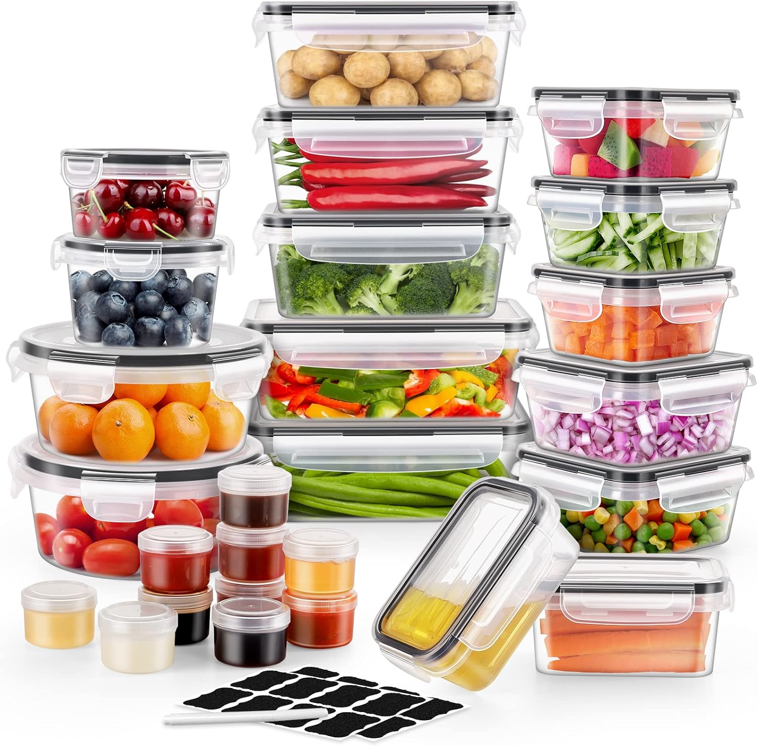 ME.FAN 52 PCS Food Storage Containers with Lids, Airtight Food Containers for Kitchen Storage Organization(26 Containers + 26 Lids) Meal Prep containers with Labels  Marker