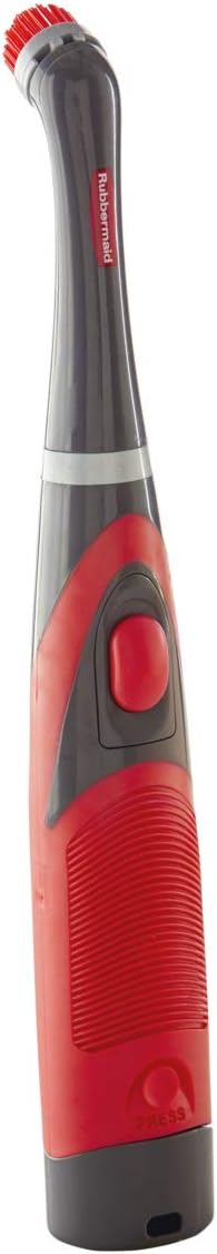Rubbermaid Reveal Cordless Battery Power Scrubber, Gray/Red, Multi-Purpose Scrub Brush Cleaner for Grout/Tile/Bathroom/Shower/Bathtub, Water Resistant, Lightweight, Ergonomic Grip (1839685)