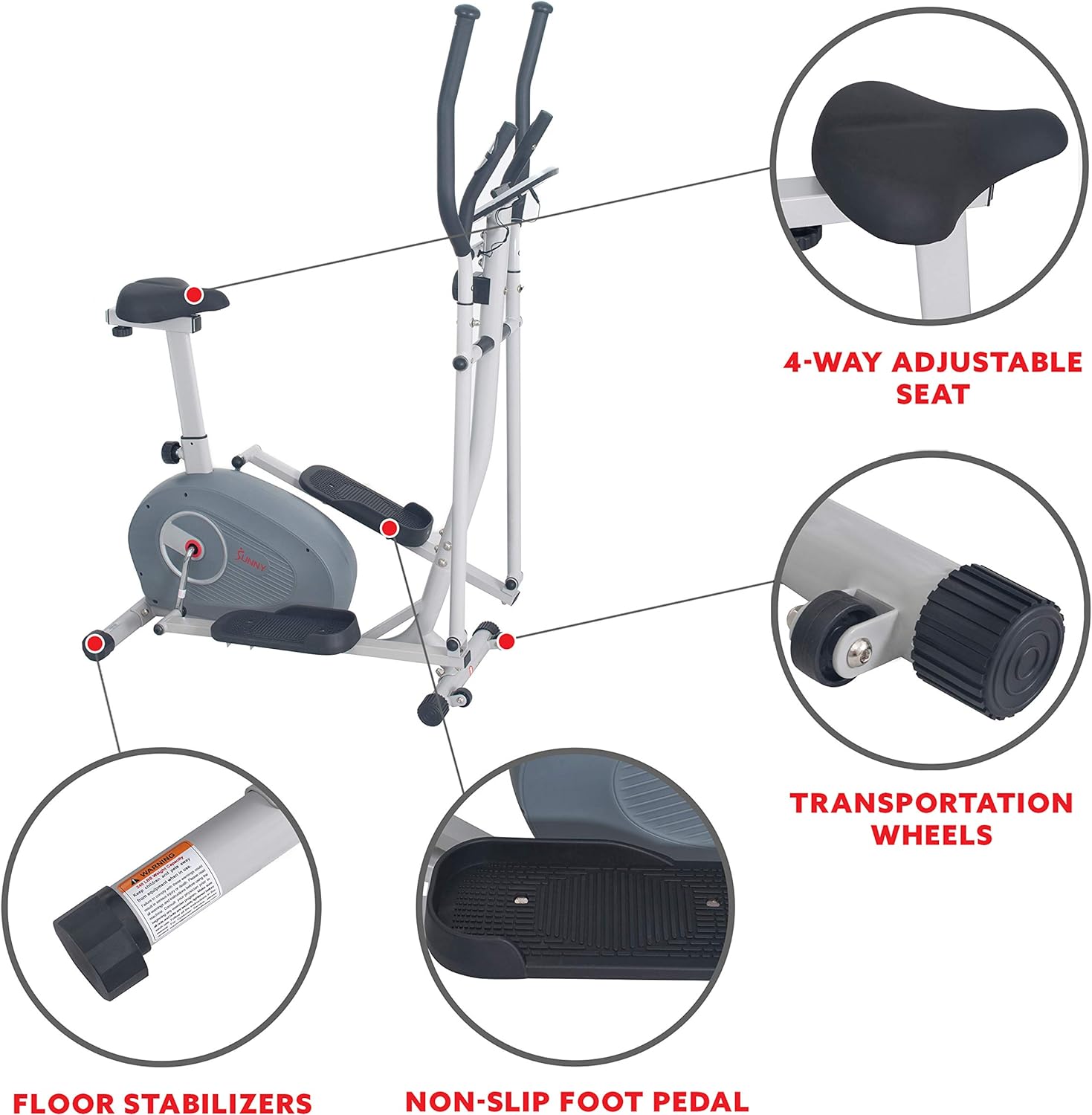 Sunny Health  Fitness Essential Magnetic Resistance 2-in-1 Cross Trainer Elliptical Bike, with Digital Performance Monitor, Optional Bluetooth with Exclusive SunnyFit® App