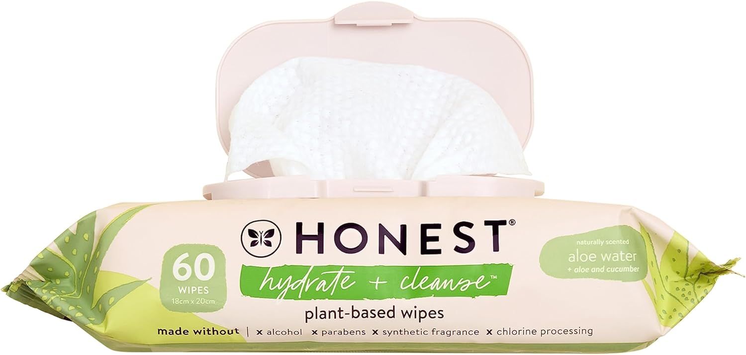 The Honest Company Hydrate + Cleanse Benefit Wipes | Cleansing Multi-Tasking Wipes | 99% Water, Plant-Based, Hypoallergenic | Aloe + Cucumber, 60 Count