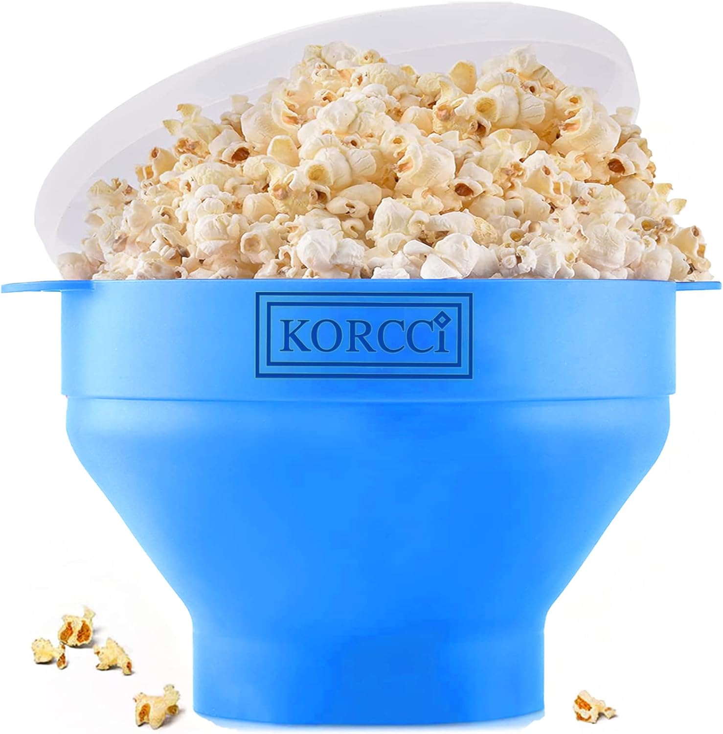 The Original Korcci Microwaveable Silicone Popcorn Popper, BPA Free Microwave Popcorn Popper, Collapsible Microwave Popcorn Maker Bowl, Use In Microwave, Dishwasher Safe (Light Blue)